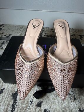 Windsor Nancy 20 Rose Gold Chrome Rhinestone Mule Heels